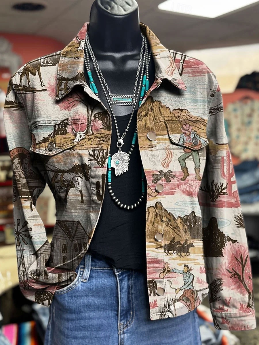 Damen Jacke Warm Leicht Knöpfe Druck Aktiv Vintage Künstlerisch Lässig Blumen Lässig Regulär Umlegekragen Normale Passform Langarm Oberbekleidung Blau Grün Beige Frühling Herbst 2026 - $52.99 –P3