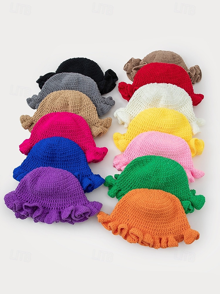 2026年 女性用クロシェラッフルバケットマルディグラハット – カーニバル、コスチュームパーティー、ボヘミアンシックスタイル用の多色レインボーニットフェスティバルキャップ  コレクション – $14.99 –P6