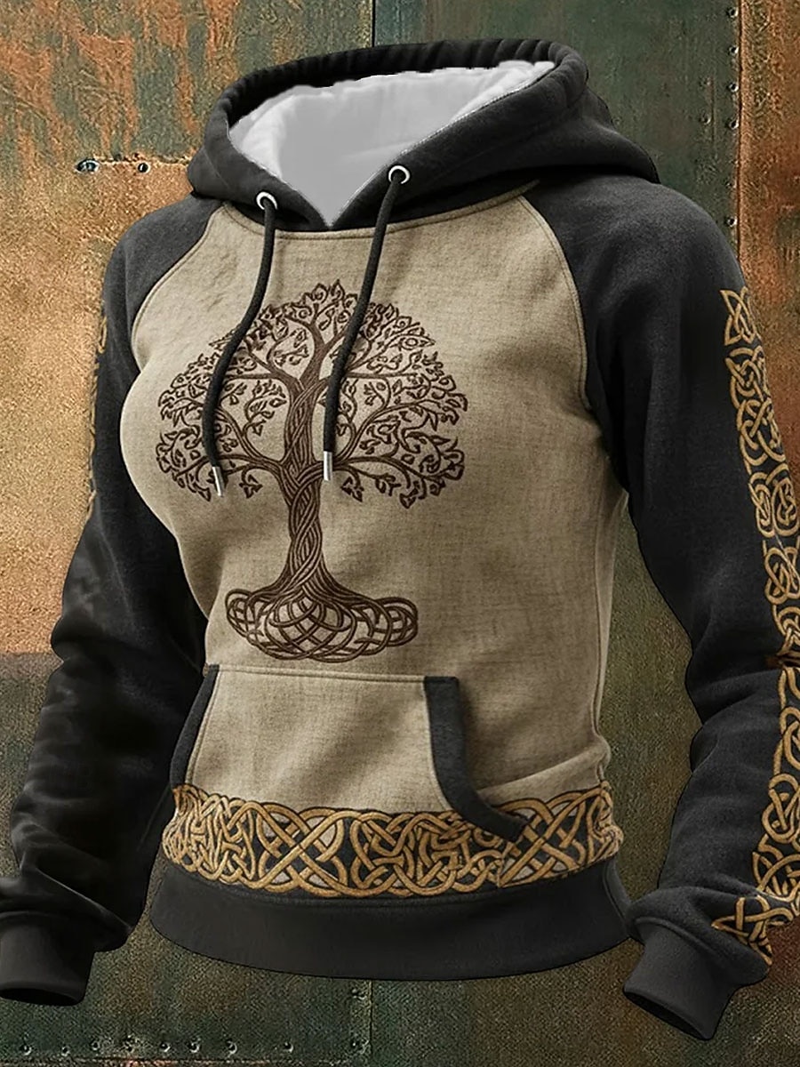 Dam Pullover Hoodie Sweatshirt Grafisk Geometrisk Ledigt Långärmad Huva Vanliga toppar Ledigt Vardag Sport Svart Khaki grön Beige Vår Höst 2026 - $32.99 –P1