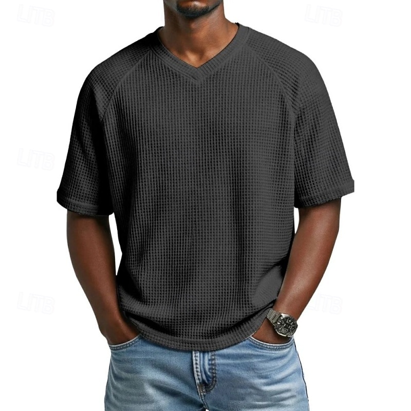 Men's Waffle T-shirt T Shirt Short Sleeve Shirt Tee Top Short Sleeve V Neck Summer Spring Solid Color Vintage Streetwear Stylish Raglan Sleeves Daily Outdoor Vacation Blue Army Green Dark Blue Top 2026 - $20.99 –P5