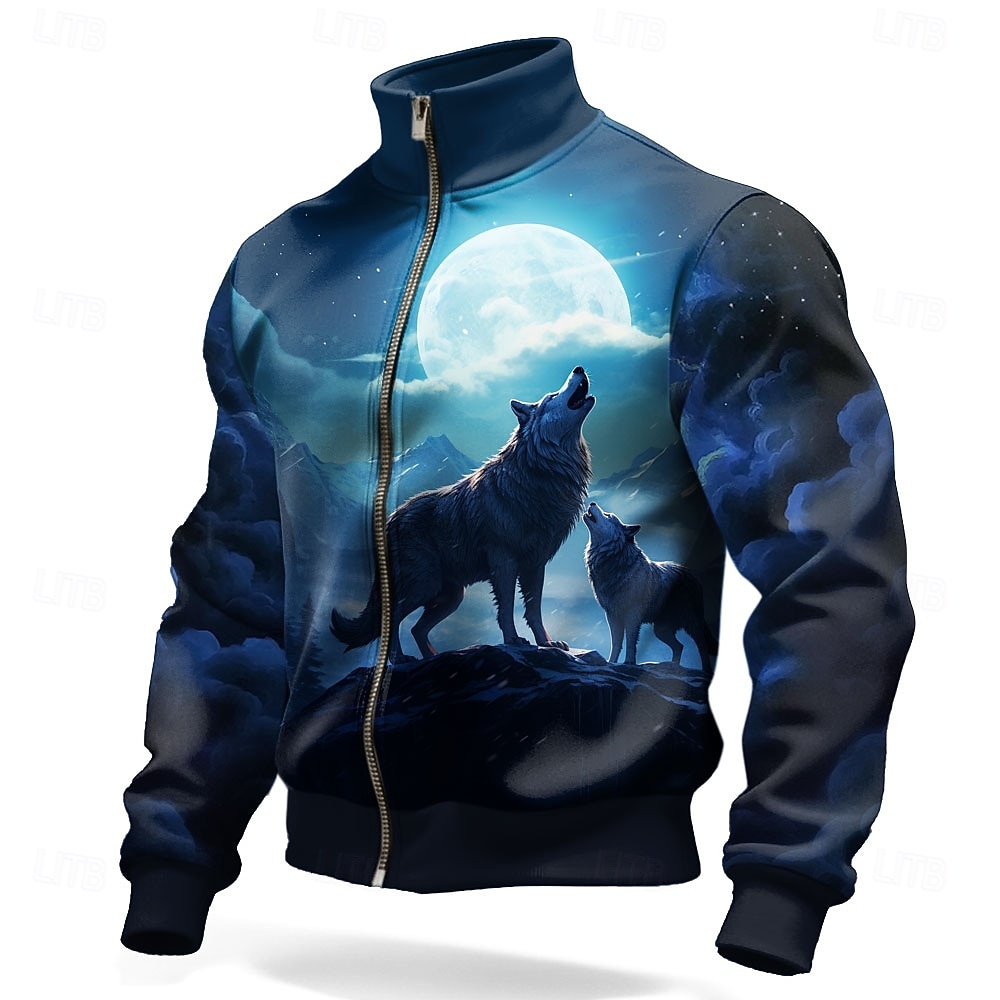 Per uomo Lupo Stampa 3D Giacca di pelle Felpa Cool Quotidiano Fantasia Pantaloni Tattici Collo alla coreana All'aperto Abbigliamento casual alla moda Feste Blu Blu 3# Blu 2# Con zip Primavera Autunno del 2026 a $30.99 –P2
