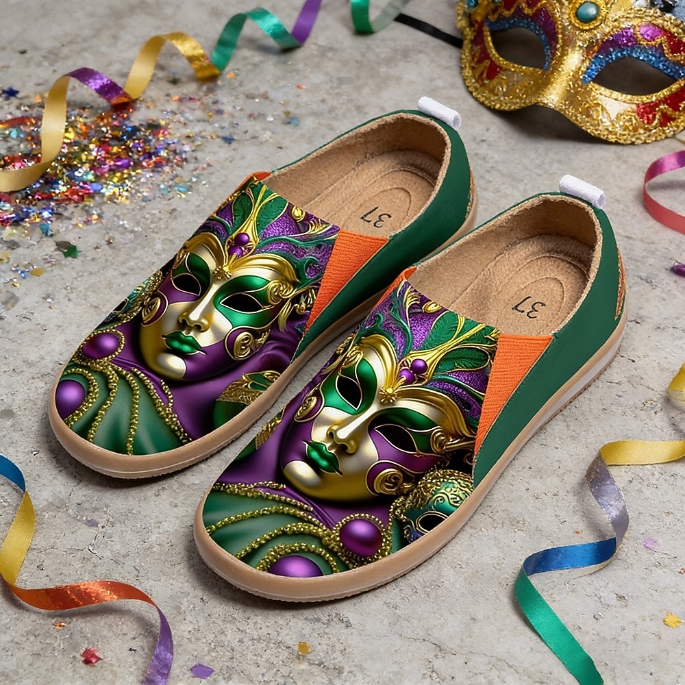 Scarpe Slip-On in Tela con Stampa di Maschere da Carnevale da Donna per Mardi Gras - Calzature Festive e Leggere con Vestibilità Larga per Parate Celebrazioni in Strada Feste a Tema e Uscite Estive del 2026 a $54.99 –P5