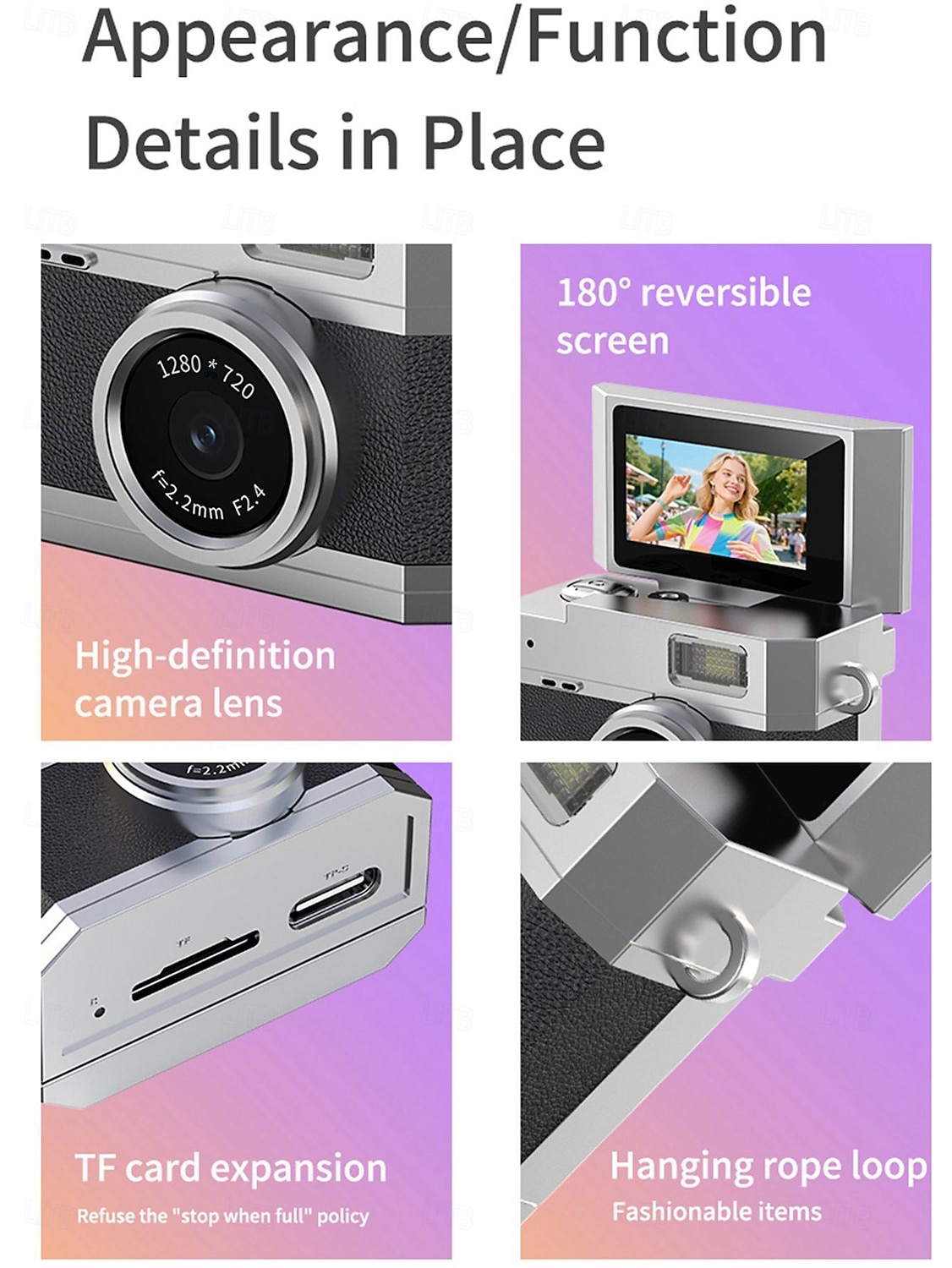 New Thumb-Sized Flip Screen Mini Camera Retro Digital Camera Mini with Lanyard 180 Flip Screen Video Mode Multi-Style Beauty Filters Valentine's Day Gift 2026 - $38.99 –P13