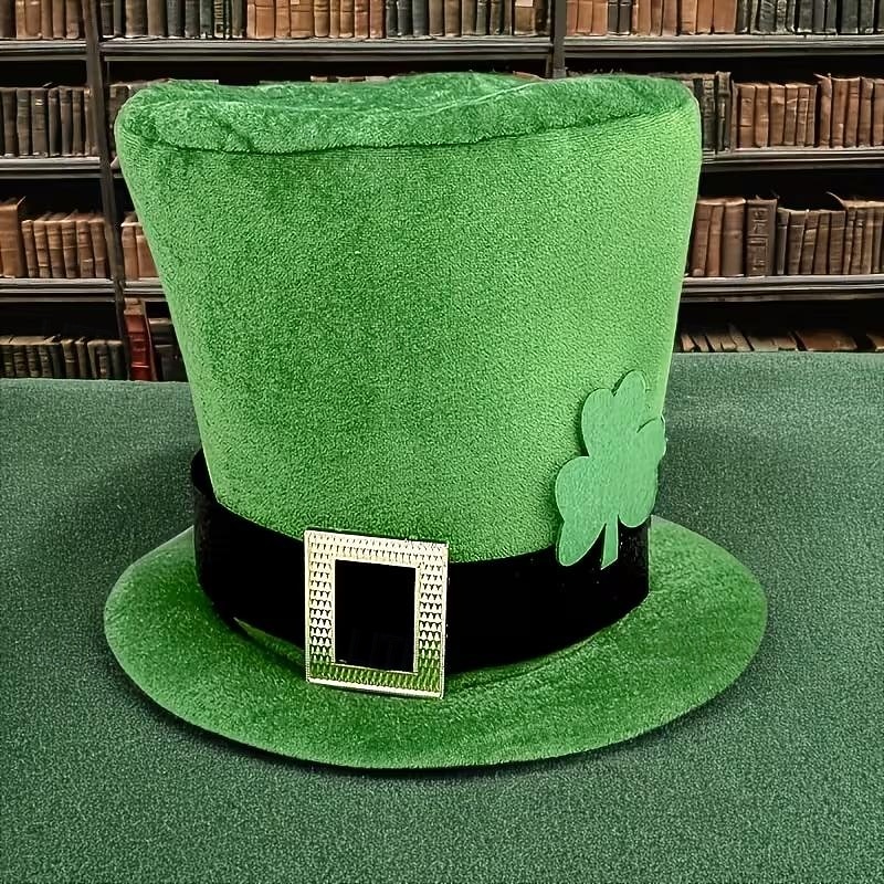 cappellini per la festa di San Patrizio con motivo a trifoglio, verdi &cappelli da festival usa e getta in poliestere nero, senza piume, perfetti per feste al chiuso, foto, del 2026 a $15.99 –P5