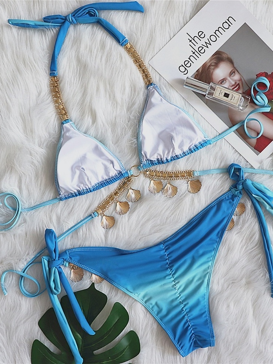 Женский бикини из 2-х частей Купальник Щекотливый Узкий Без спины Отпуск Пляжная одежда Омбре Халтер ведро Без рукавов 2026 - $34.99 –P7