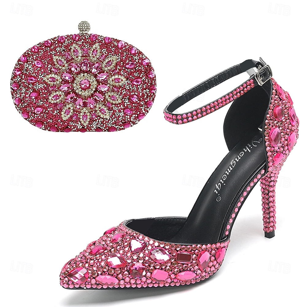Damen Cocktail Club Party Strass Kristall Schnalle Stiletto Spitze Zehe Mode Niedlich luxuriös PU Schnalle Silber Rot orange Schwarz und Violett 2026 - $99.99 –P2