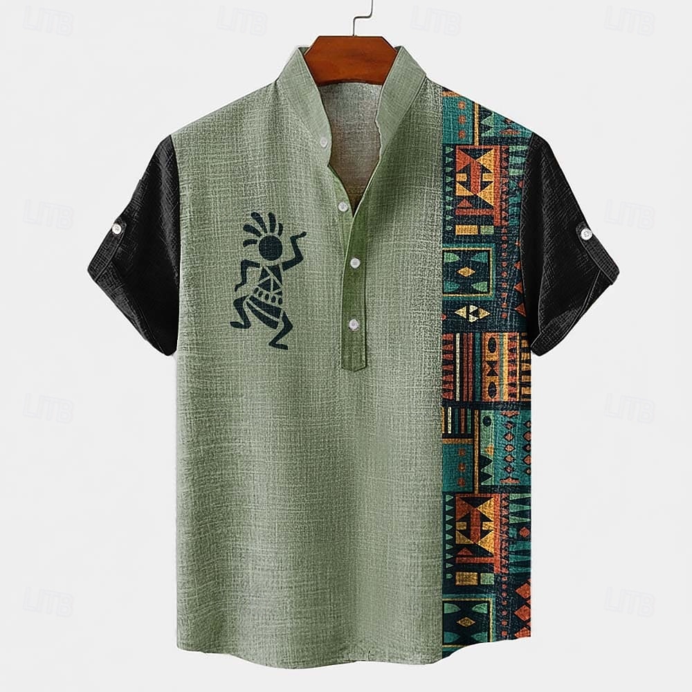 Ανδρικά Γεωμετρικά σχήματα Etnic Κοκοπέλλι Πουκάμισο Πουκάμισο με κουμπιά Κοντομάνικο Vintage ρετρό Αργίες Καθημερινά Καλοκαίρι Άνοιξη Όρθιος γιακάς Henley Collar 3D εκτύπωση Λινό σαν πουκάμισο Kaki 2026 - $25.99 –P1