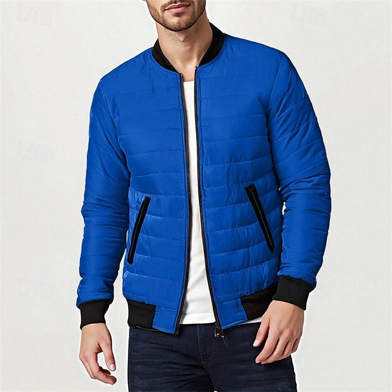 Men's Winter Coat Puffer Jacket Padded Pocket Quilted Polyster Casual Daily Outdoor Regular Fashion Streetwear Thermal Warm Winter Solid Color Blue Dark Grey Wine Black Puffer Jacket 2026 - $30.99 –P15