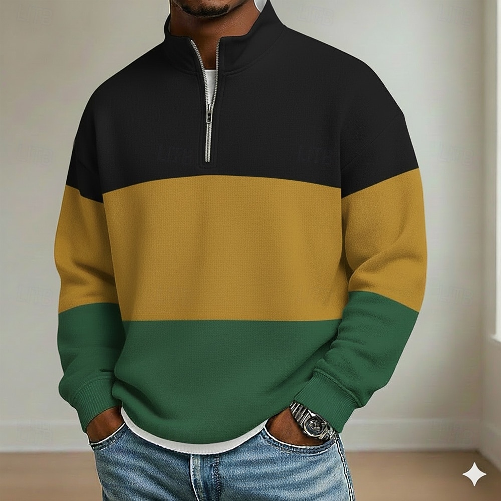 Homens Riscas Pólo Manga Longa Colarinho Clerical Roupa Esportiva Férias Roupa Esportiva Casual / Diário Impressão 3D Bloco de cor Primavera Outono Azul Preto Azul Marinha de 2026 por $22.99 –P3