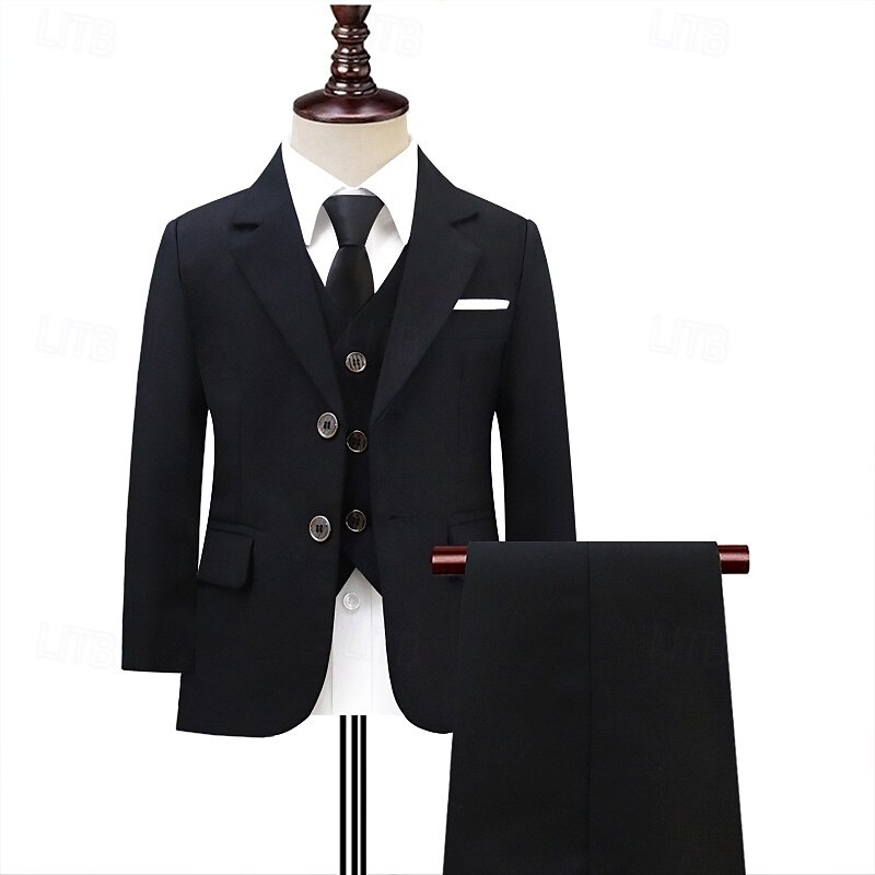 Completo da fedi nuziali per bambini, 4 pezzi, blazer &gilet & pantaloni  &cravatta ragazzo abito formale casual esterno festa moda fresco basic tinta unita blu nero poliestere del 2026 a $79.99 –P1