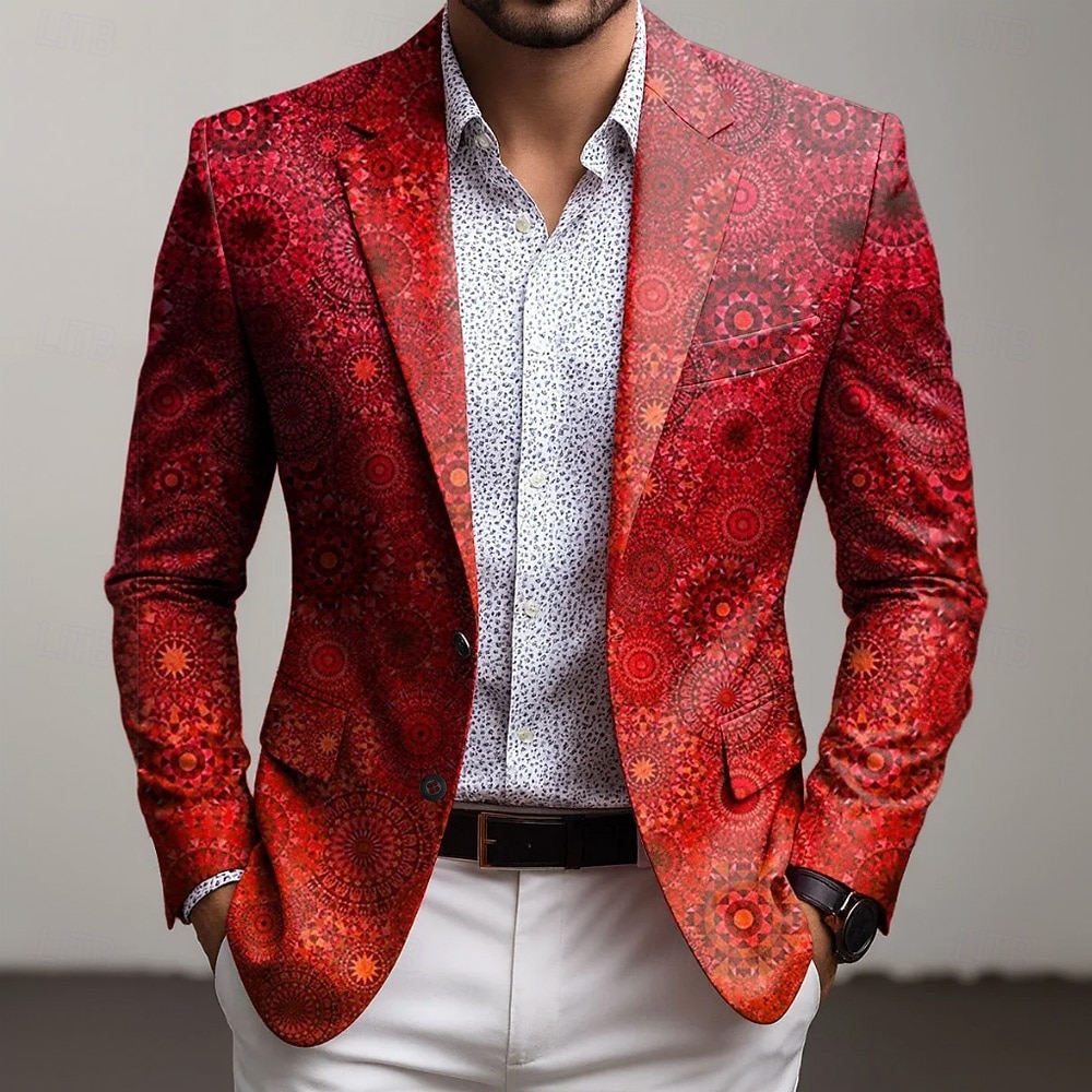 Herren Blumen Blazerjacke Mantel Bequem Atmungsaktiv Künstlerisch Lässig Lässig Täglich Party-Abendmode Tasche 3D-Druck Knöpfe Ganzjahres Fallendes Revers Langarm Blau Rote Braun 2026 - $85.99 –P1