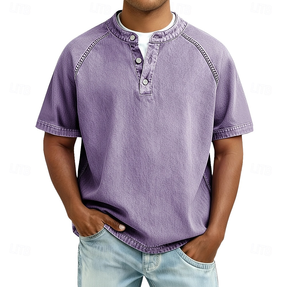 Ανδρικά Μπλουζάκι Πουκάμισο Henley Πουκάμισο 100% Cotton Acid Wash Μπλουζάκι μπλουζάκι Κοντομάνικο Σκέτο Βίντατζ Κομψό στυλ street Καθημερινό Πλυμένο Μανίκια Ρεγκλάν Όρθιος Γιακάς Χένλι Causal 2026 - $31.99 –P3