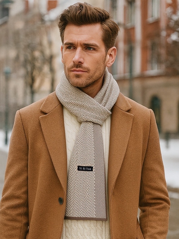 мужской вязаный шарф с узором «ёлочка» — мягкий и стильный, многоцветный, идеально подходит для зимы и повседневной носки 2026 - $14.99 –P2