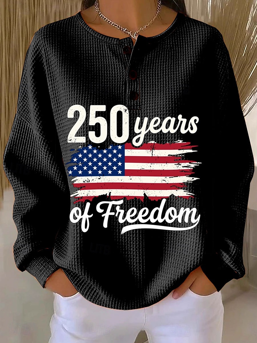 Día de la Independencia Aniversario Americano Patriótico Sudaderas con Capucha de Mujer Gráficas Letras Moda Casual Impresión de Manga Larga Cuello Redondo Calle Casual Botones Azul Negra Roja 2026 - $28.99 –P1