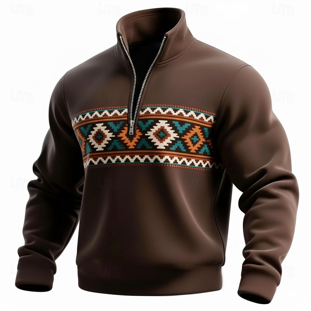 Hombre Geométrico Plaid Tribal Sudadera Deportes Moda Casual Zip Hogar Ropa de calle Trabajo Fiesta Azul Piscina Marrón Verde Trébol Otoño Todas las Temporadas Diseñador S M L XL XXL XXXL 2026 - $28.99 –P1