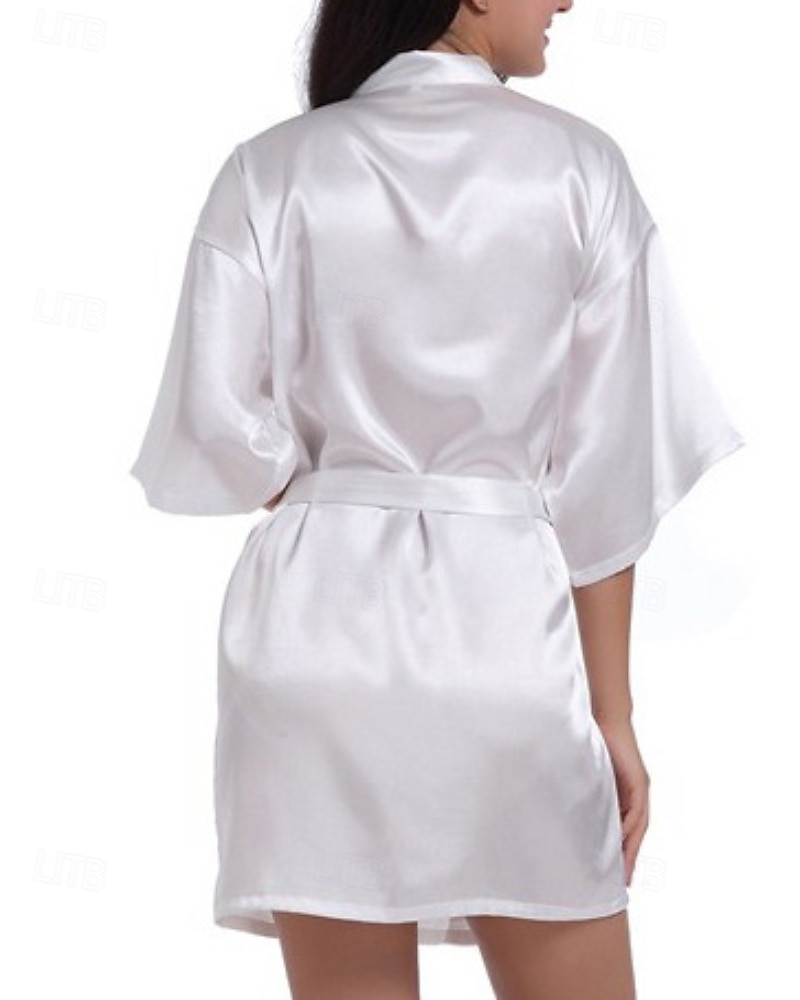 Women's Robe Casual Soft Satin Pure Color Daily Home Bed Short Sleeve V Neck Black White Light Green Pink Navy Blue Summer Regular Fit 2026 - $22.99 –P9