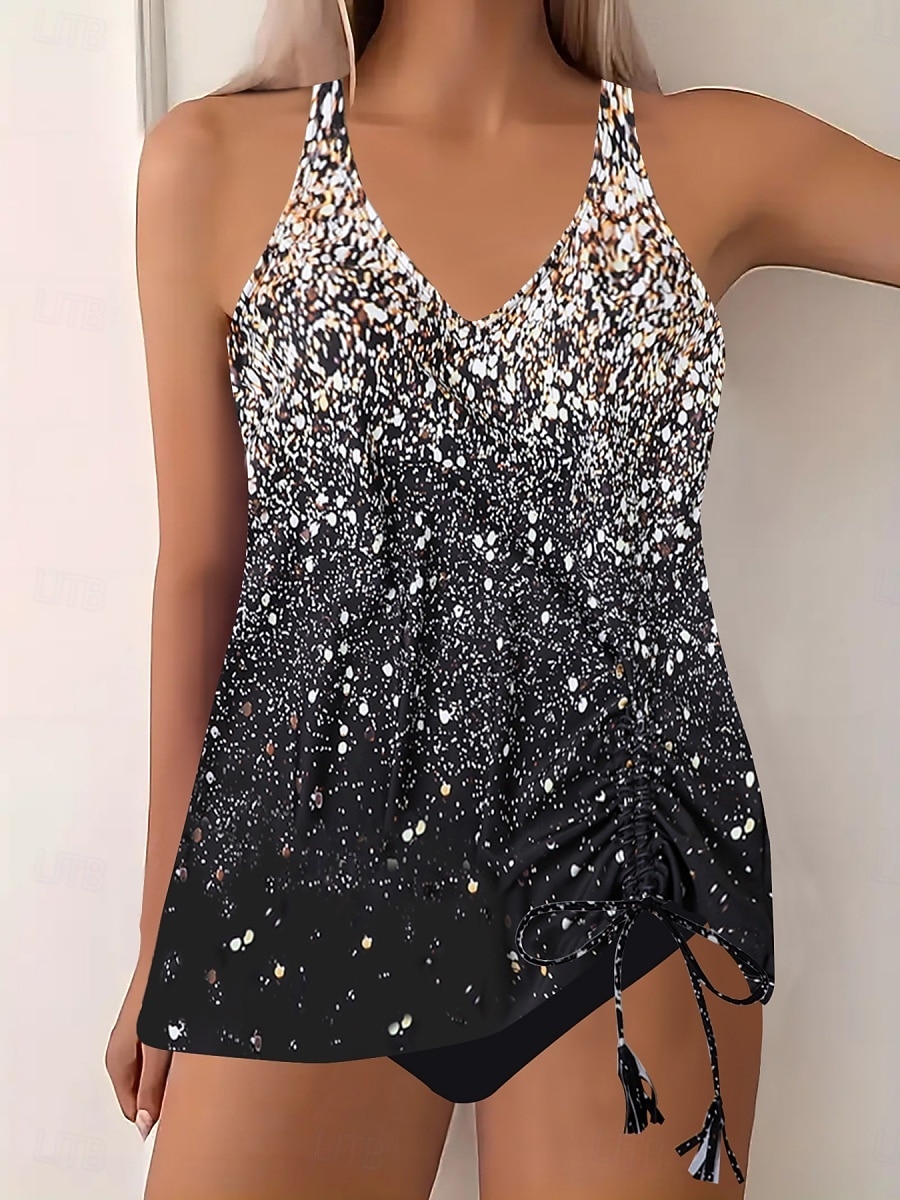 Costum de baie pentru femei tankini 2 piese cu slipuri cu control al burticii talie înaltă cu spatele gol pentru vacanțe la plajă cu gradient cu fluturi cu guler V fără mâneci 2026 - €18.99 –P11