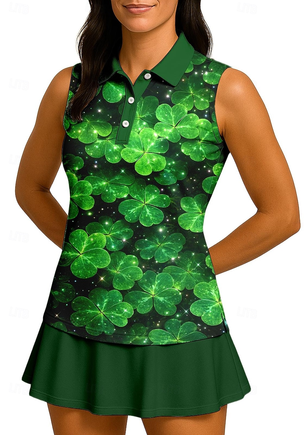 Saint Patrick Femmes Trèfle T-shirt de sport T-shirt POLO Débardeur Chemise de tennis Sans manches Floral Boutons UPF50+ Résistant aux UV Haute élasticité Évacuation de l'Humidité Respirant de 2026 ? $18.99 –P1