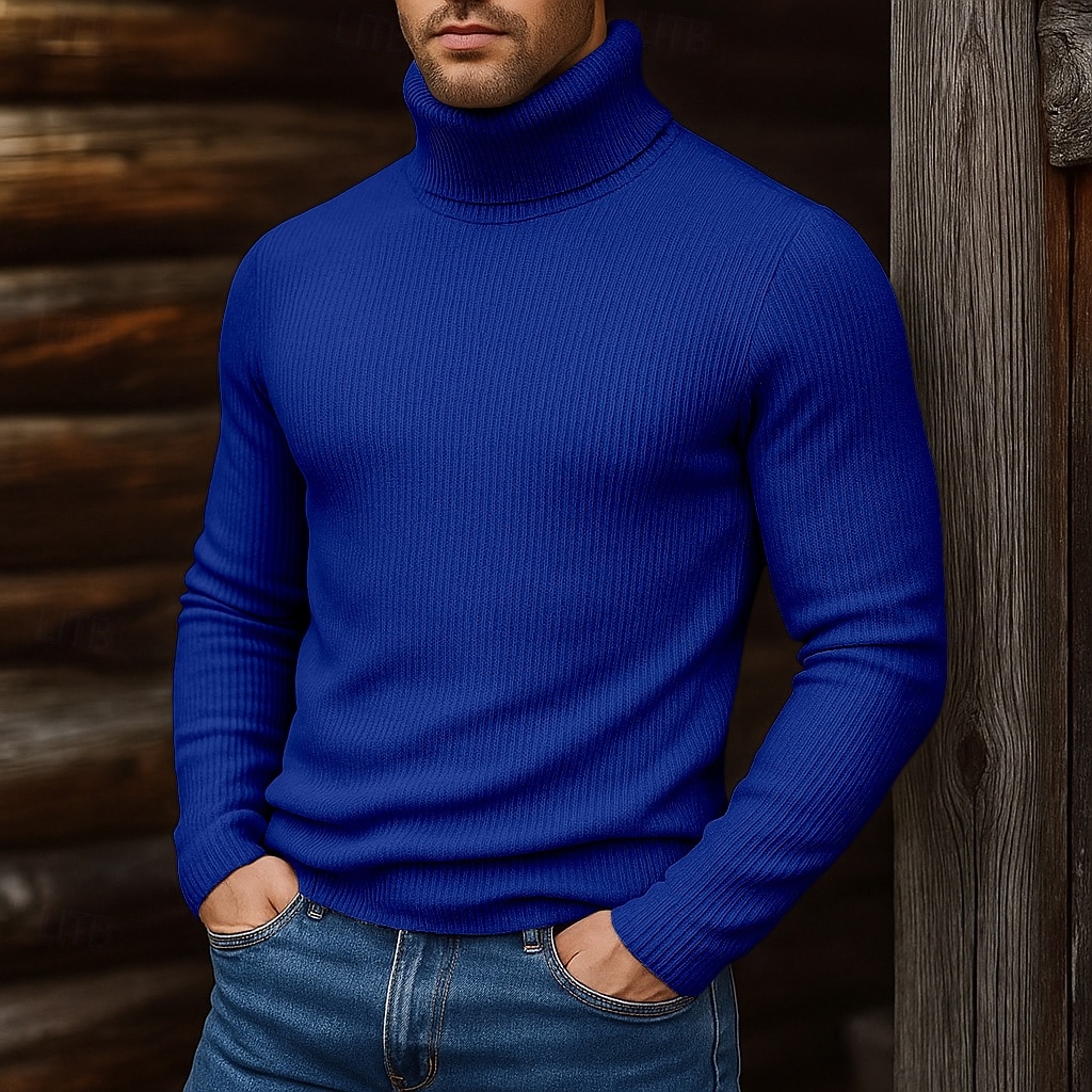 Men's Turtleneck Sweater Pullover Sweater Jumper Cropped Sweater Ribbed Knit Regular Tops Knit Plain Turtleneck Modern Contemporary Casual Casual Work Clothing Apparel Fall Winter Wine Black S M L 2026 - $22.99 –P9