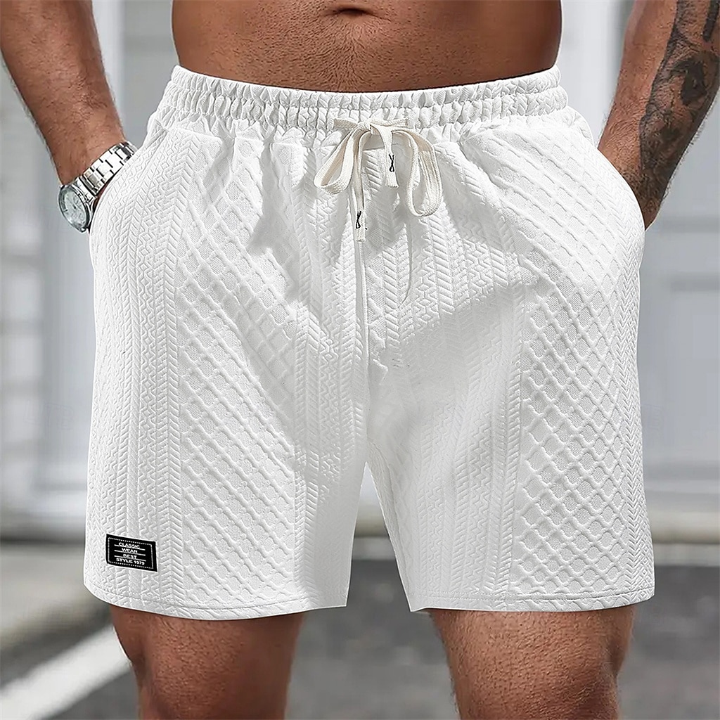 Men's Summer Shorts Beach Shorts Casual Shorts Textured Shorts Jacquard Drawstring Elastic Waist Plain Comfort Breathable Above Knee Daily Outdoor Holiday Vacation Casual Black White Micro-elastic 2026 - $20.99 –P1
