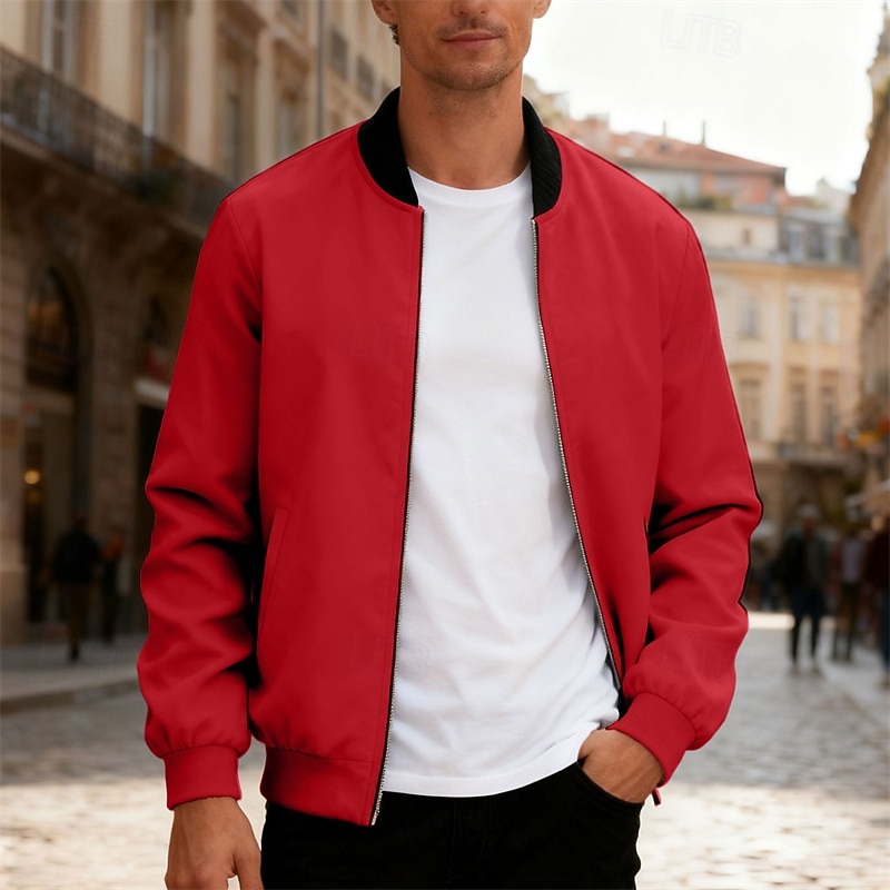 Per uomo Giacca Leggera Giubbotto bomber Giacca Casual Casuale Quotidiano Leggero Tasca Primavera Autunno Semplice Streetwear Elegante Colletto Mao Regolare Blu Nero Giallo Rosso Blu marino Giacca del 2026 a $30.99 –P22