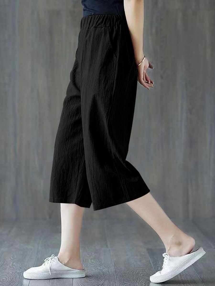 Női Capri nadrágok Műpamut ágynemű Nadrág Nyári nadrág Szabadság Alap Alkalmi Borjú-hossz Magas derék Sima Zseb Elasztikus derékpánt Mokaszinok Mekano Légáteresztő Nyúlós Tengerpart Szabadság Fekete 2026 - $21.99 –P3