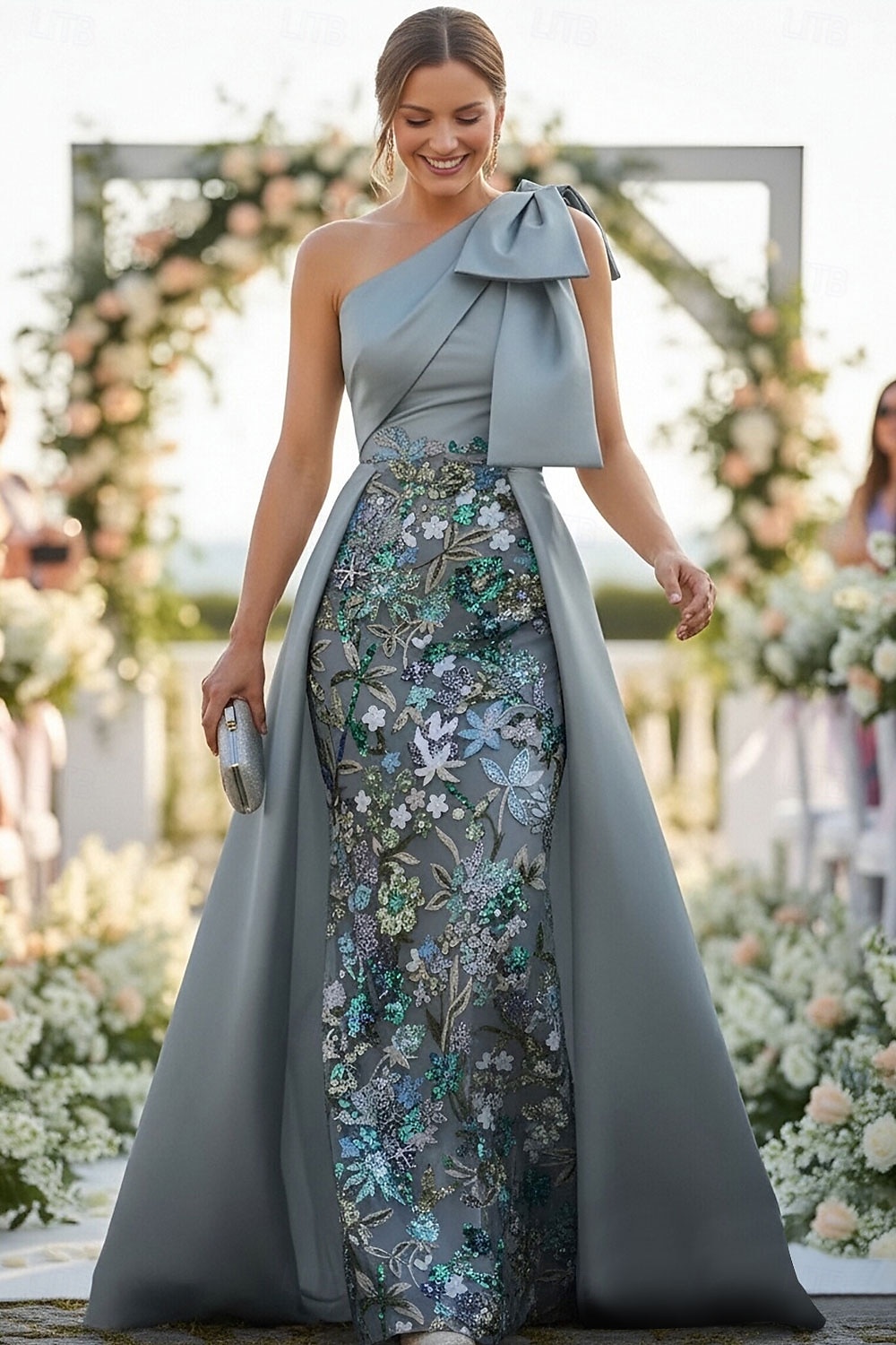 Linea ad A Tubino Colonna Lunghezza al pavimento Perline ricamate Abito da invitata a nozze Abito Formale Abito da cerimonia per signora Senza Maniche Monospalla Elegante Vintage Lussuoso Formale Raso del 2026 a $218.49 –P1