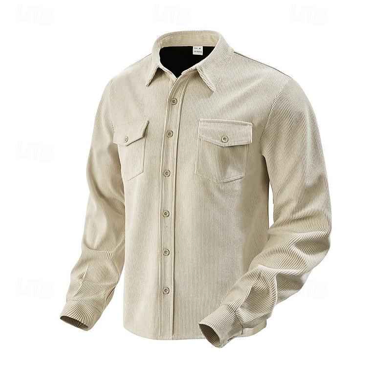 Hombre Camisa Camisa casual Camisa de playa Camisa de Pana Abotonar la camisa Negro Marrón Verde Ejército Albaricoque Gris Manga Larga Color sólido Diseño Diario Vacaciones Bolsillo Ropa Moda Casual 2026 - $36.99 –P14