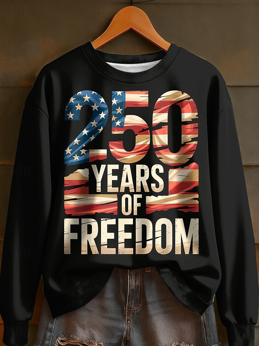 Giorno dell'Indipendenza Anniversario Americano Patriottico Maglione Pullover Grafico Casual Maniche Lunghe Collo Crew Top Regolari Casual Strada Abbigliamento Quotidiano Nero Bianco Rosso Primavera del 2026 a $28.99 –P1