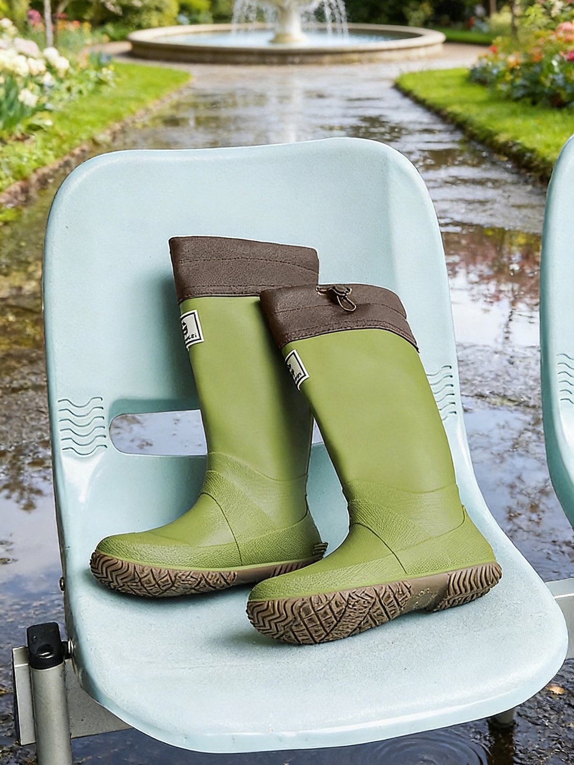 Women's Foldable Green Rain Boots - Waterproof, Adjustable Cuff Garden Boots with Non-Slip Sole | Practical Casual Style for Gardening, Yard Work, Outdoor Errands & Rainy-Day Walks 2026 - $42.99 –P3