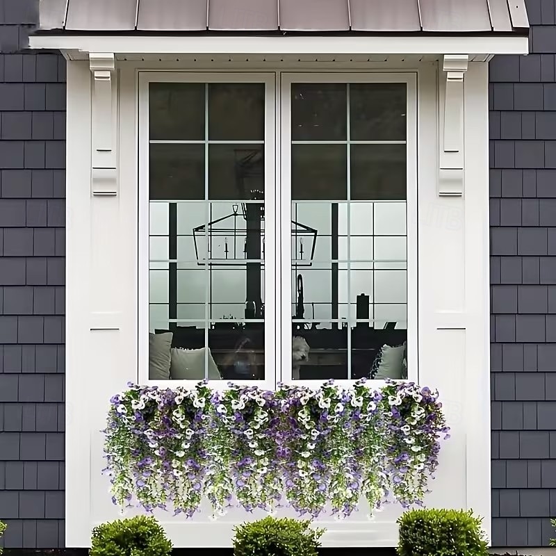 4 svazky závěsných umělých macešek, venkovní umělá květinová dekorace, UV odolné realistické umělé květiny pro venkovní zahradu, verandu, balkon, interiér domu a svatební dekorace 2026 - QAR 78.06 –P7