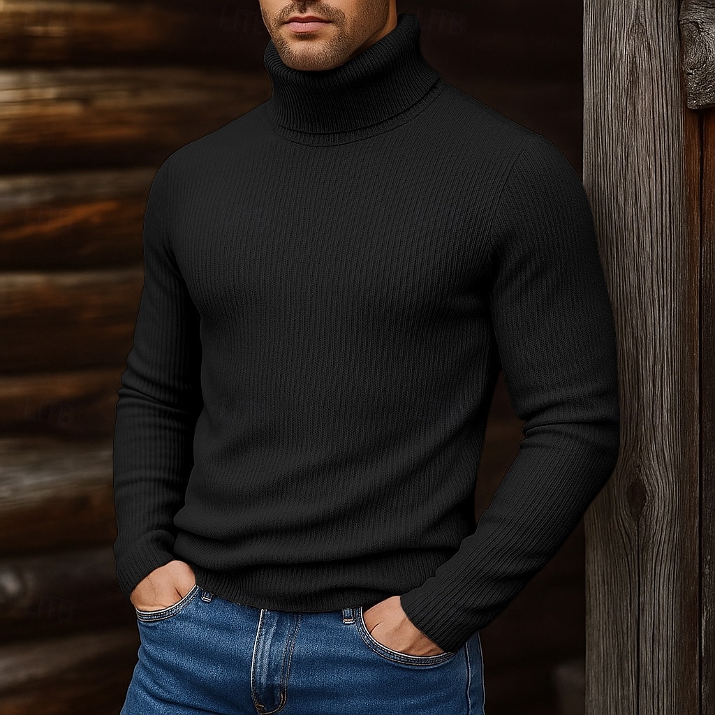 Men's Turtleneck Sweater Pullover Sweater Jumper Cropped Sweater Ribbed Knit Regular Tops Knit Plain Turtleneck Modern Contemporary Casual Casual Work Clothing Apparel Fall Winter Wine Black S M L 2026 - $22.99 –P13