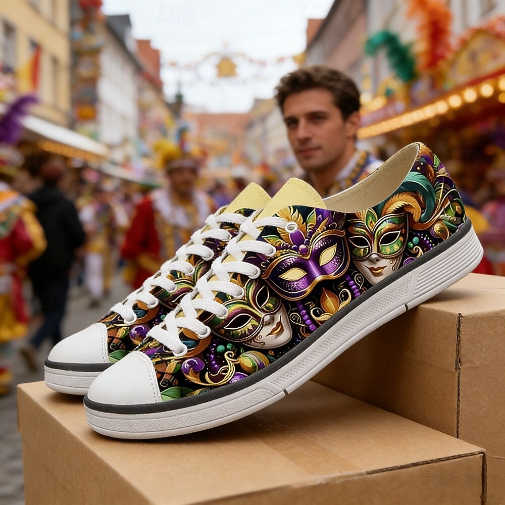 Muži Mardi Gras Karnevalové Tématické Tenisky – Barevný potisk masky na neformální boty pro festivaly průvody a pouliční párty 2026 - $54.99 –P5