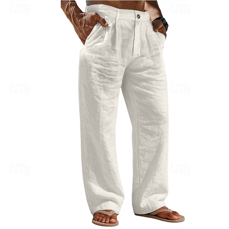 Ανδρικά Λευκά παντελόνια Παντελόνια Καλοκαίρι παντελόνι Φαρδύ παντελόνι Παντελόνι παραλίας Τσέπη Σκέτο Άνεση Αναπνέει Καθημερινά ΕΞΩΤΕΡΙΚΟΥ ΧΩΡΟΥ Παραλία Διακοπές Μοντέρνα Μαύρο Λευκό 2026 - $27.99 –P7