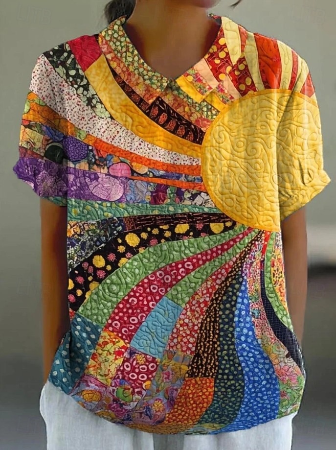 Damen Bluse Knöpfe Druck Grafik Geometrisch Täglich Stilvoll Lässig Kurzarm Hemdkragen Normale Oberteile Täglich Ferien Schwarz Gelb Rote Orange Sommer Frühling 2026 - $24.99 –P3