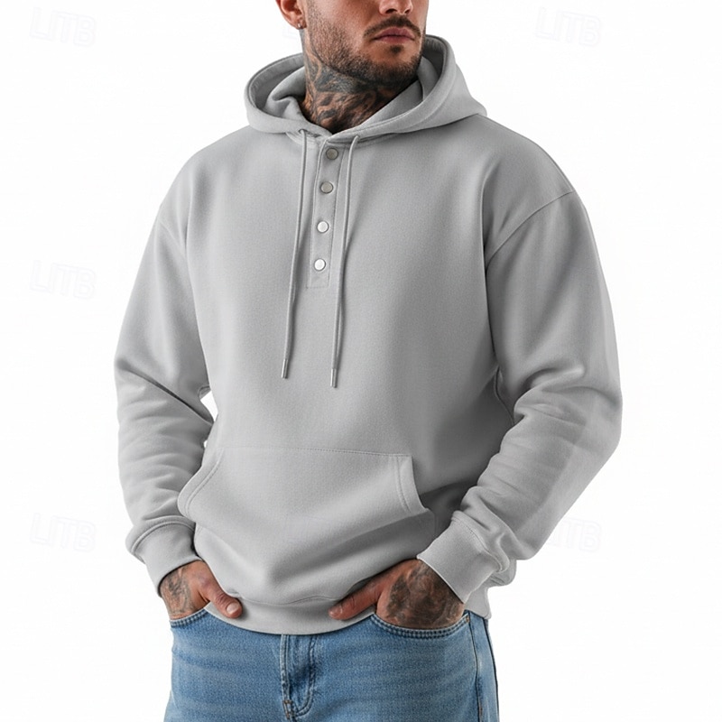 Men's Hoodie Pullover Hoodie Sweatshirt Button Up Hoodie Blue Apricot Wine Red Black Light Green Hooded Plain Kangaroo Pocket Casual Daily Sports & Outdoor Streetwear Cool Sportswear Spring & Fall 2026 - $24.99 –P5