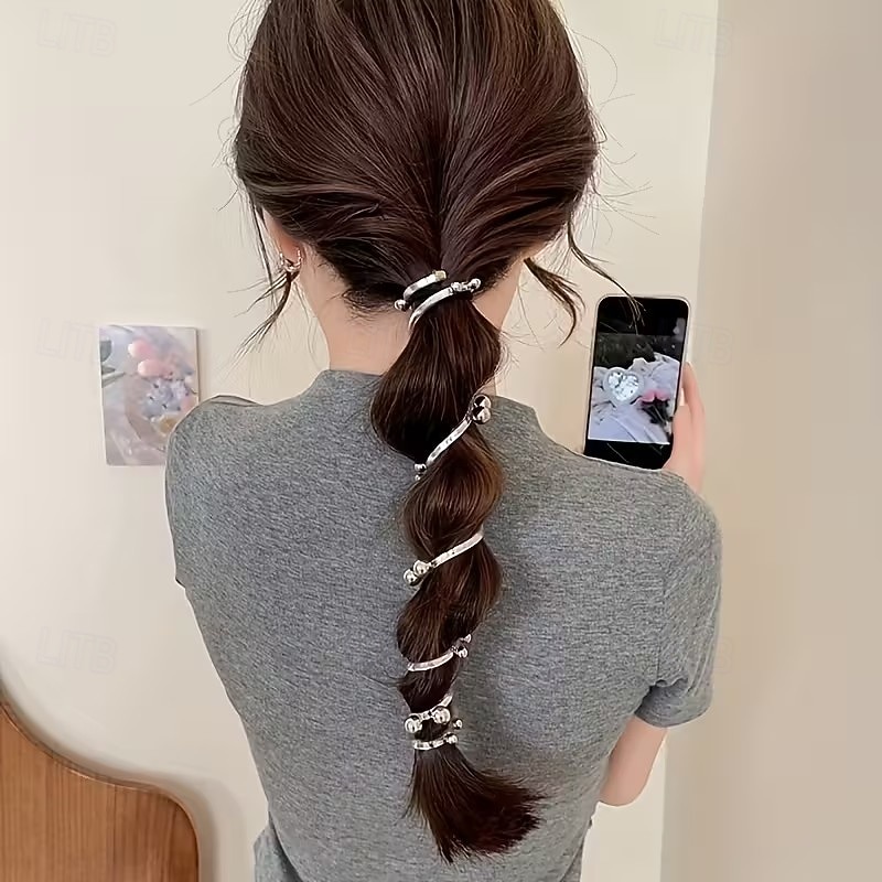 4 יחידות קשרי שיער ספירליים עשויים פנינים מלאכותיות עם רצועת טלפון, כלי צמה בסגנון יפני ליצירת קוקו גבוה, קשר שיער ספירלי מעוטר פנינים לבני נוער ומבוגרים 2026 - $9.99 –P8