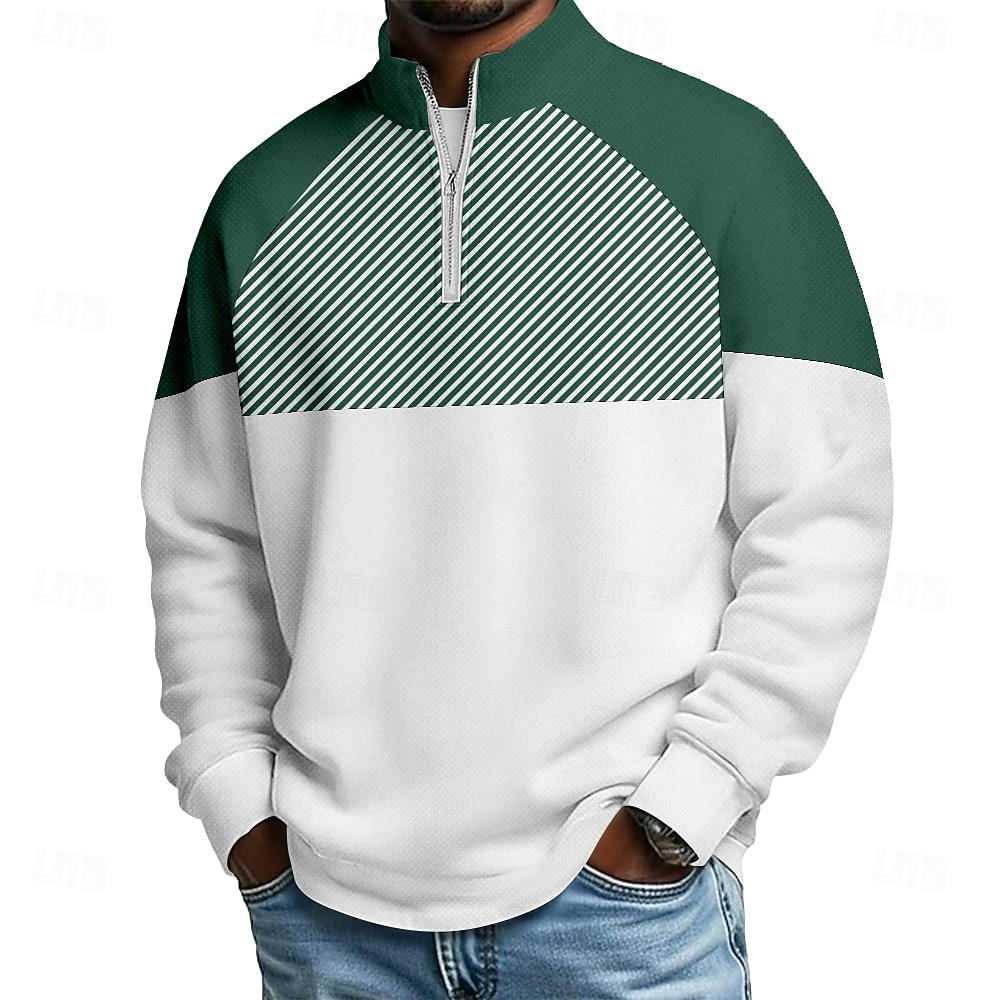 Voor heren Kleurenblok Meetkundig Poloshirts met rits Lange mouw Poloshirt opa kraag Casual School Sportkleding Feestdagen Alledaagse kleding 3D-afdrukken Polo met kwartrits Lente Herfst blauw 2026 - $24.99 –P3
