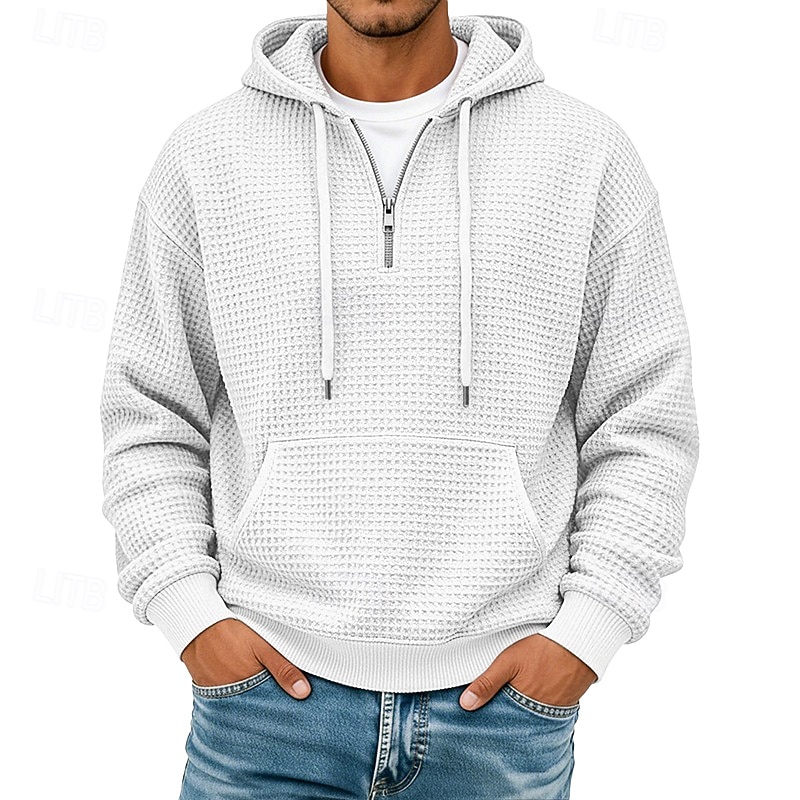 Men's Hoodie Waffle Hoodies Pullover Hoodie Sweatshirt Quarter Zip Hoodie Apricot Wine Red White Light Green Navy Blue Hooded Plain Patchwork Color Block Textured Casual Daily Sports & Outdoor 2026 - $28.99 –P11