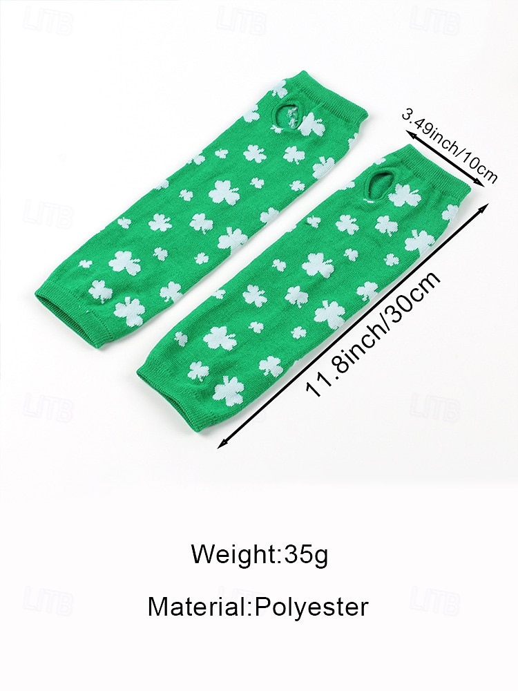 Women's Knitted St. Patrick's Day Gloves, Green and White Stripes with Clover Pattern, Perfect for St. Patrick's Day, Carnival and Everyday Wear 2026 - $7.99 –P11
