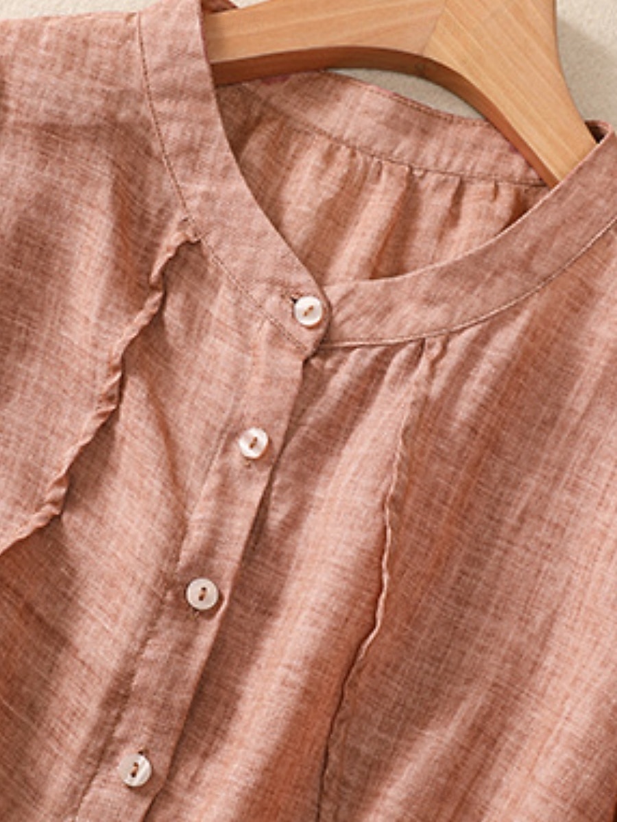 Γυναικεία Μπλούζα Λινό από ψεύτικο βαμβάκι Κεντητό Κουμπιά Φλοράλ Στυλάτο Καθημερινό 3/4 Μήκος Μανικιού Μανδαρίνο Κολλάρο Κανονικά μπλουζάκια Καθημερινά Ανθισμένο Ροζ Βυσσινί Πορτοκαλί Χακί 2026 - $34.99 –P8