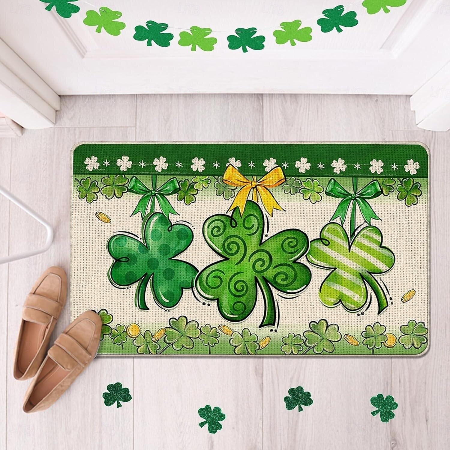 Dørmatte til St. Patricks dag, irsk firkløverdesign, gulvmatte til inngangsparti, festlig grønt kløverdørteppe til St. Patricks dag-feiring. 2026 - $5.99 –P9