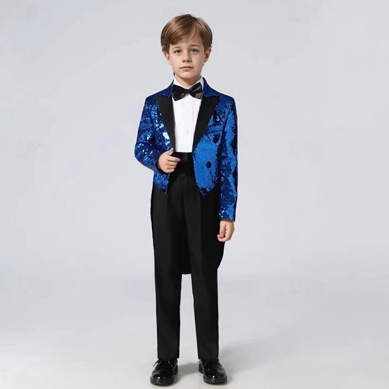 3 részes gyűrűhordozó öltöny fiú gyerek öltöny blézer &nadrág &nyakkendő fiú hivatalos öltöny hétköznapi kültéri party divat menő alapvető egyszínű kék ezüst fekete poliészter 2026 - $137.99 –P5