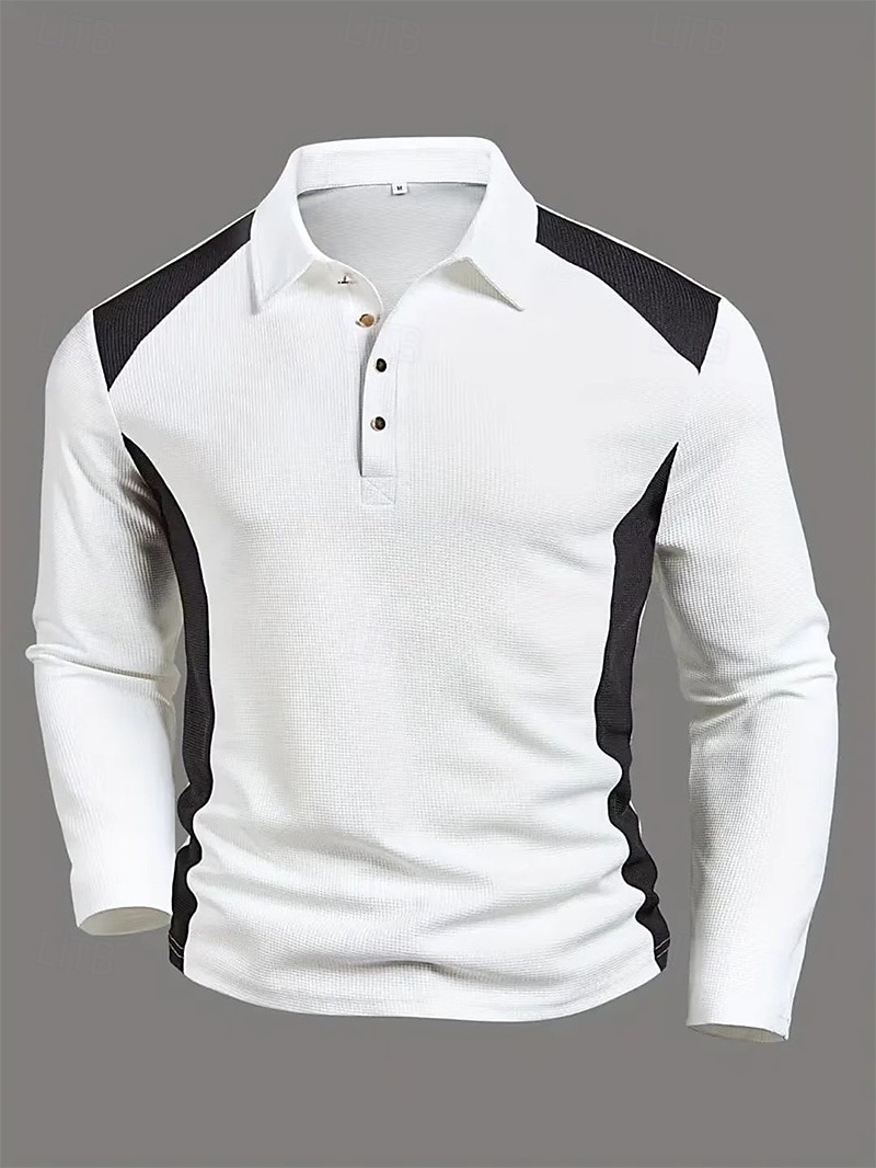 Per uomo Polo Maglia da golf Streetwear Casuale Bavero Manica Lunga Essenziale Moderno Blocco di colori Patchwork Bottoni Primavera Autunno Vestibilità regolare Bianco Polo del 2026 a $24.99 –P2