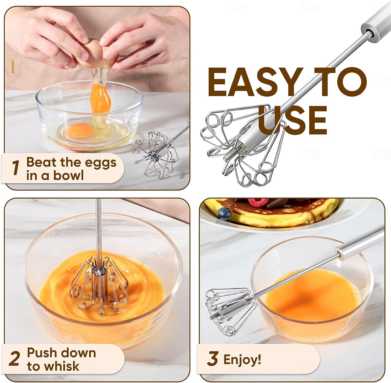 2026年 ステンレススチール製の卵泡立て器、手動回転式泡立て器、多目的ミルク泡立て器、手動ミキサー、攪拌機、混ぜる、泡立てる、叩く &かき混ぜる（33cm/13インチ）  コレクション – $10.99 –P2
