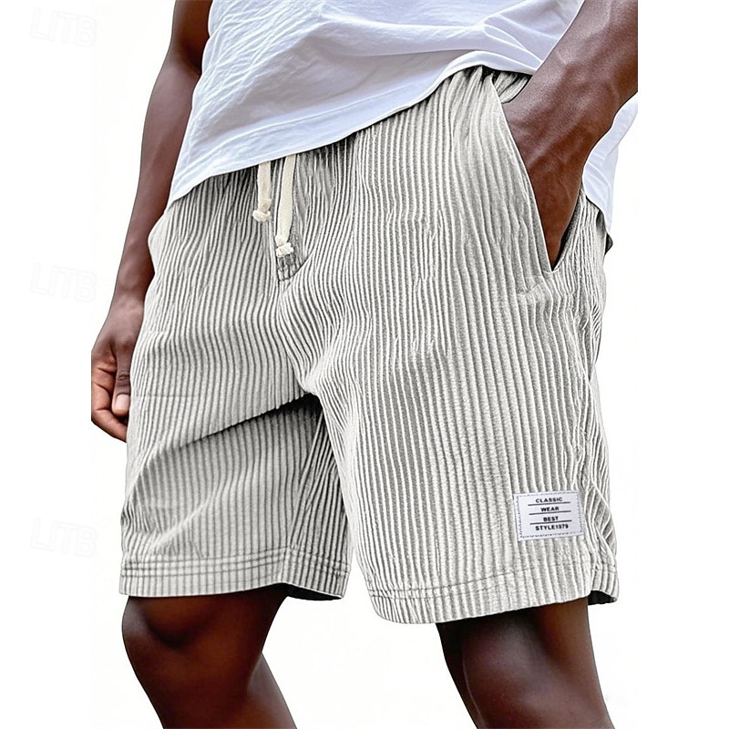 Men's Shorts Casual Shorts Corduroy Shorts Pocket Elastic Waist Plain Breathable Knee Length Outdoor Vacation Daily Wear Vacation Fashion White Navy Blue Micro-elastic 2026 - $21.99 –P2
