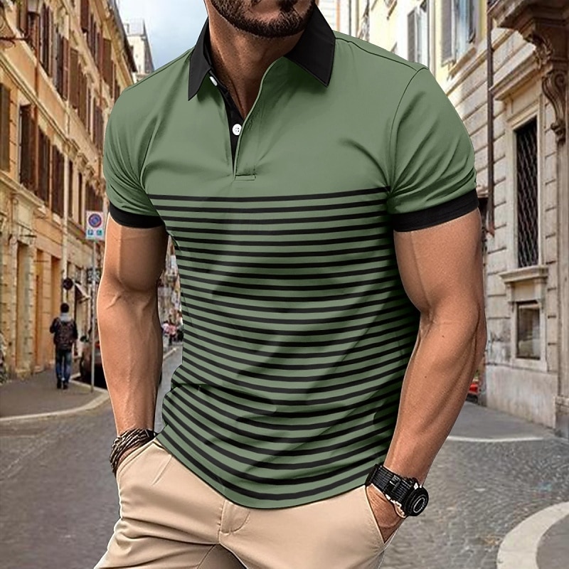 Pánské Pólo Polokošile Ležérní ulice Klopa Krátký rukáv Základní Moderní Horizontální pásky Knoflíky Léto Jaro Běžný Bílá Rubínově červená Khaki Armádní zelená Šedá Pólo 2026 - $18.99 –P5