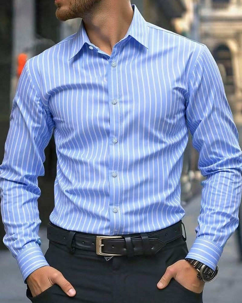 Per uomo Camicia Camicia casual Camicia con Bottoni Blu Nero Verde chiaro Rosa Verde Manica Lunga Strisce verticali Bavero Casuale Quotidiano Abbigliamento Moda Casual Confortevole del 2026 a $27.99 –P5