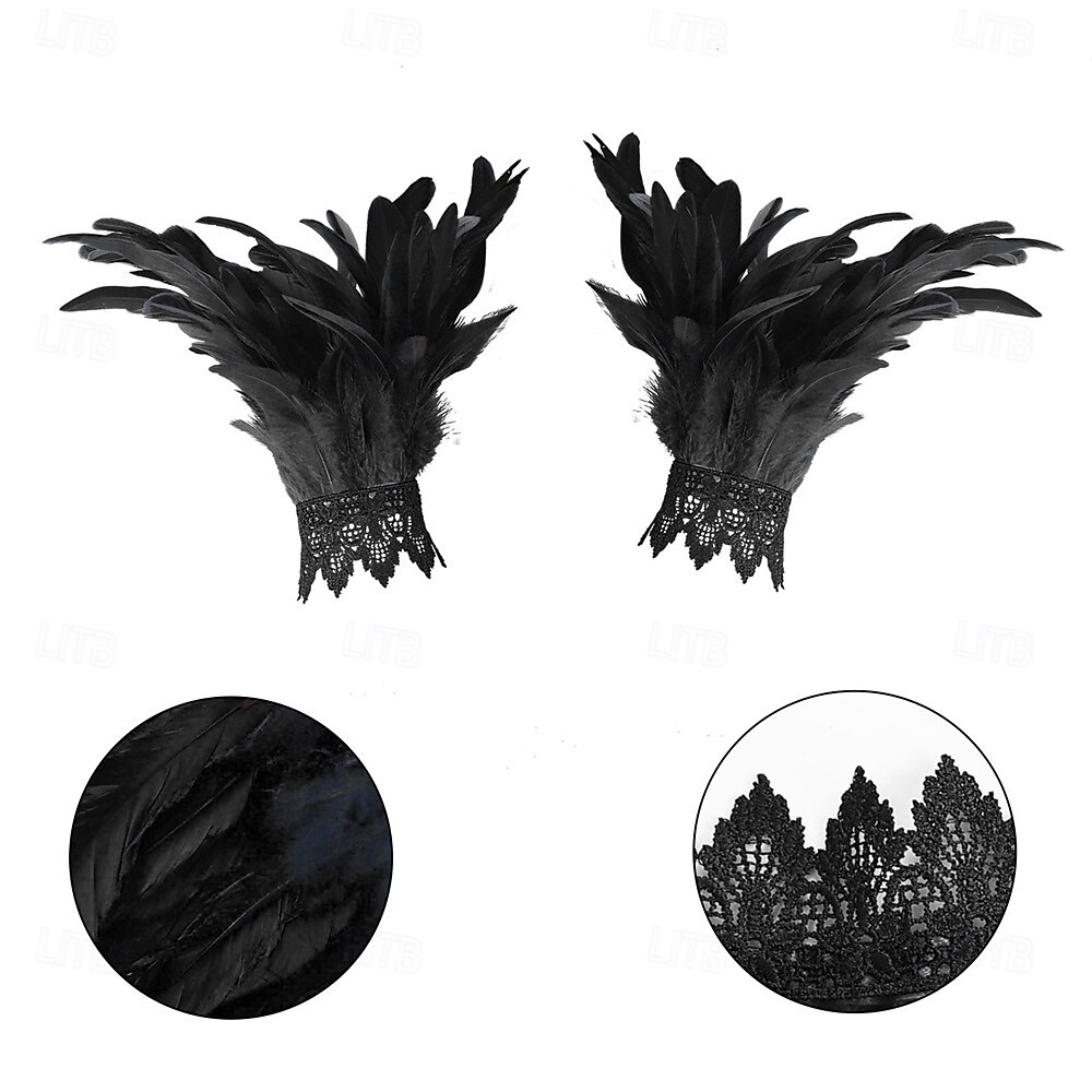 Carnaval 2026 Accesorios de Samba del Carnaval de Río Puños de Muñeca de Plumas Negras para Mujeres Puños de Raso de Encaje Disfraz de Actuación Festival Brasil 2026 - $7.99 –P6
