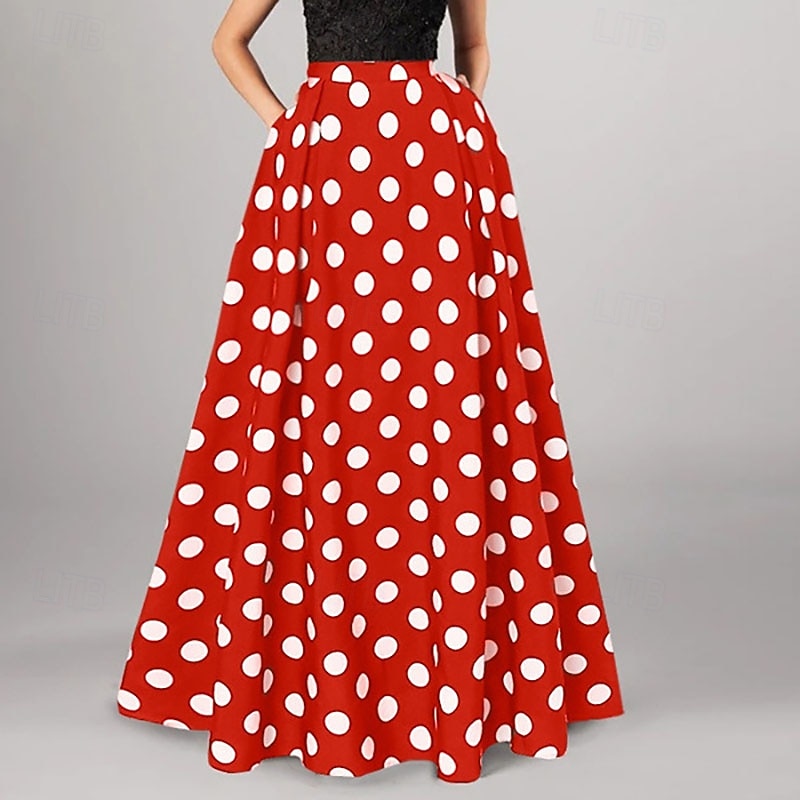 Femmes Mode Occasionnel Maxi Taille haute Jupes À pois Avec Poches Micro-Élastique Quotidien Rue Noir Rouge Bleu de minuit Été de 2026 ? $27.99 –P1